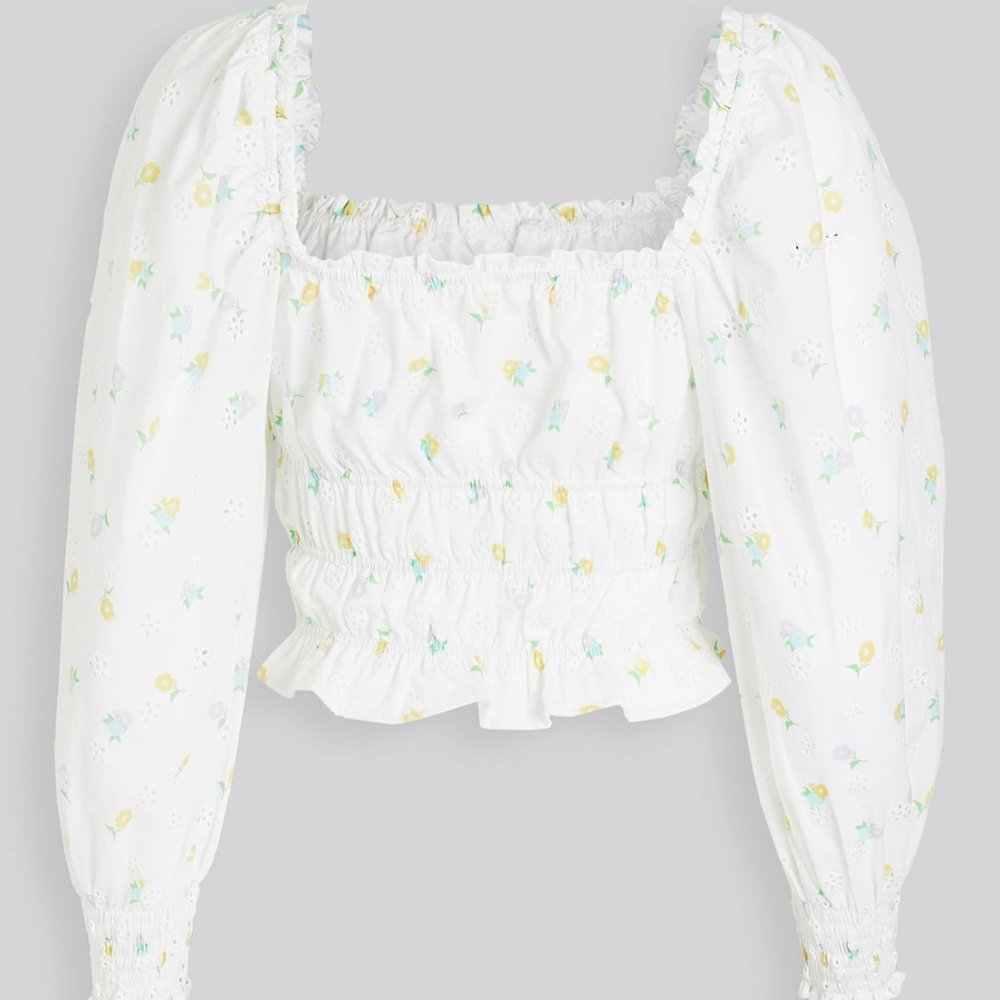 For Love and Lemons Cute Floral White Top with Ruffles. Size Medium.